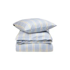 Lexington Beige/Blue Checked Cotton Poplin Bed Set, beige/white/blue