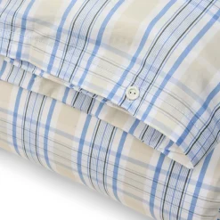 Lexington Beige/Blue Checked Cotton Poplin Bed Set, beige/white/blue