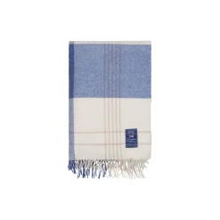 Lexington Checked Recycled Wool Throw, misty blue/beige/white