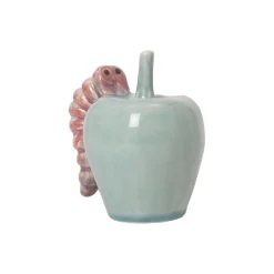 Kähler Poppery æble med larve, mint/pink